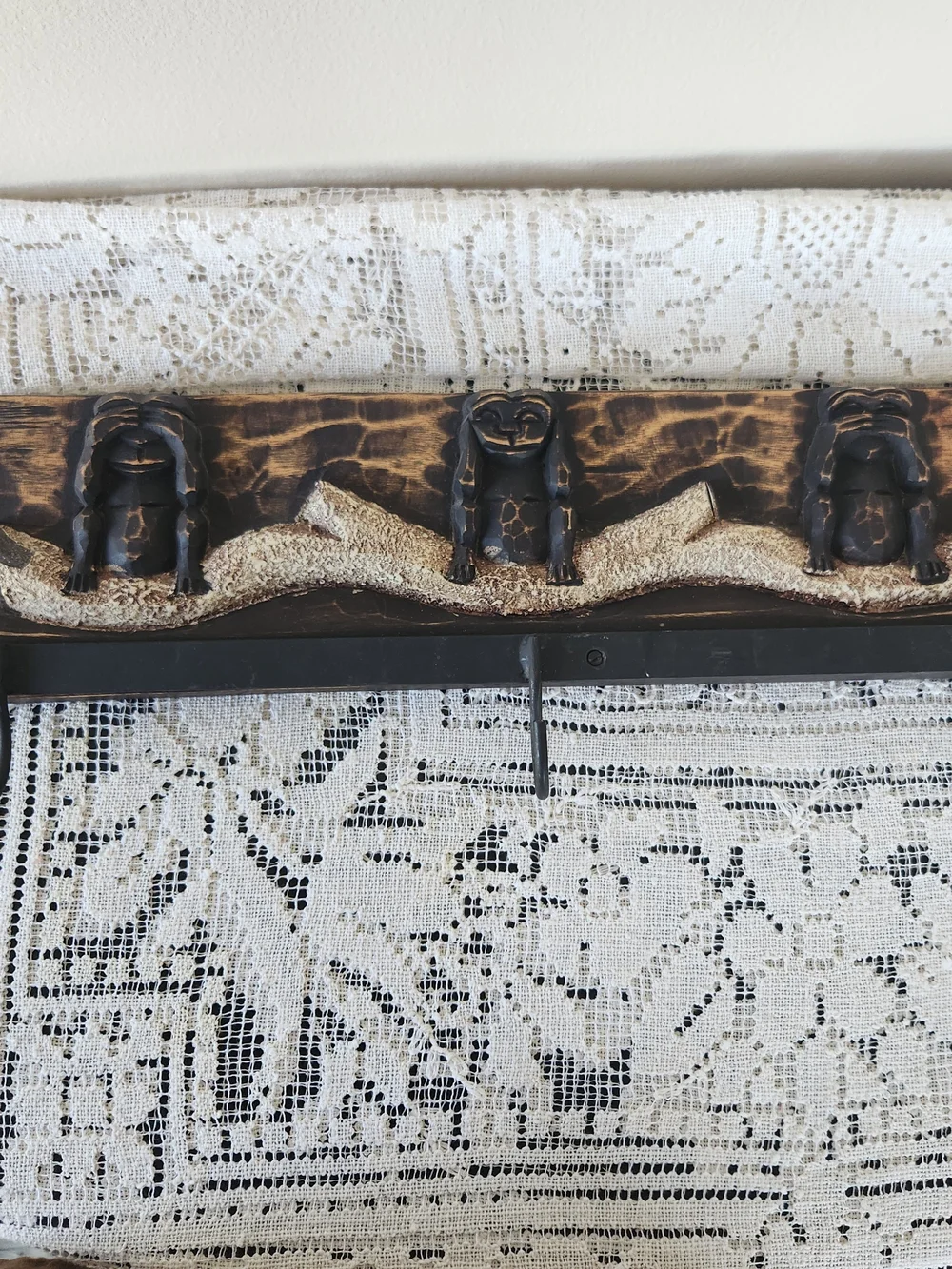 Vintage Carved Wooden Wall Hook with Gold Accents